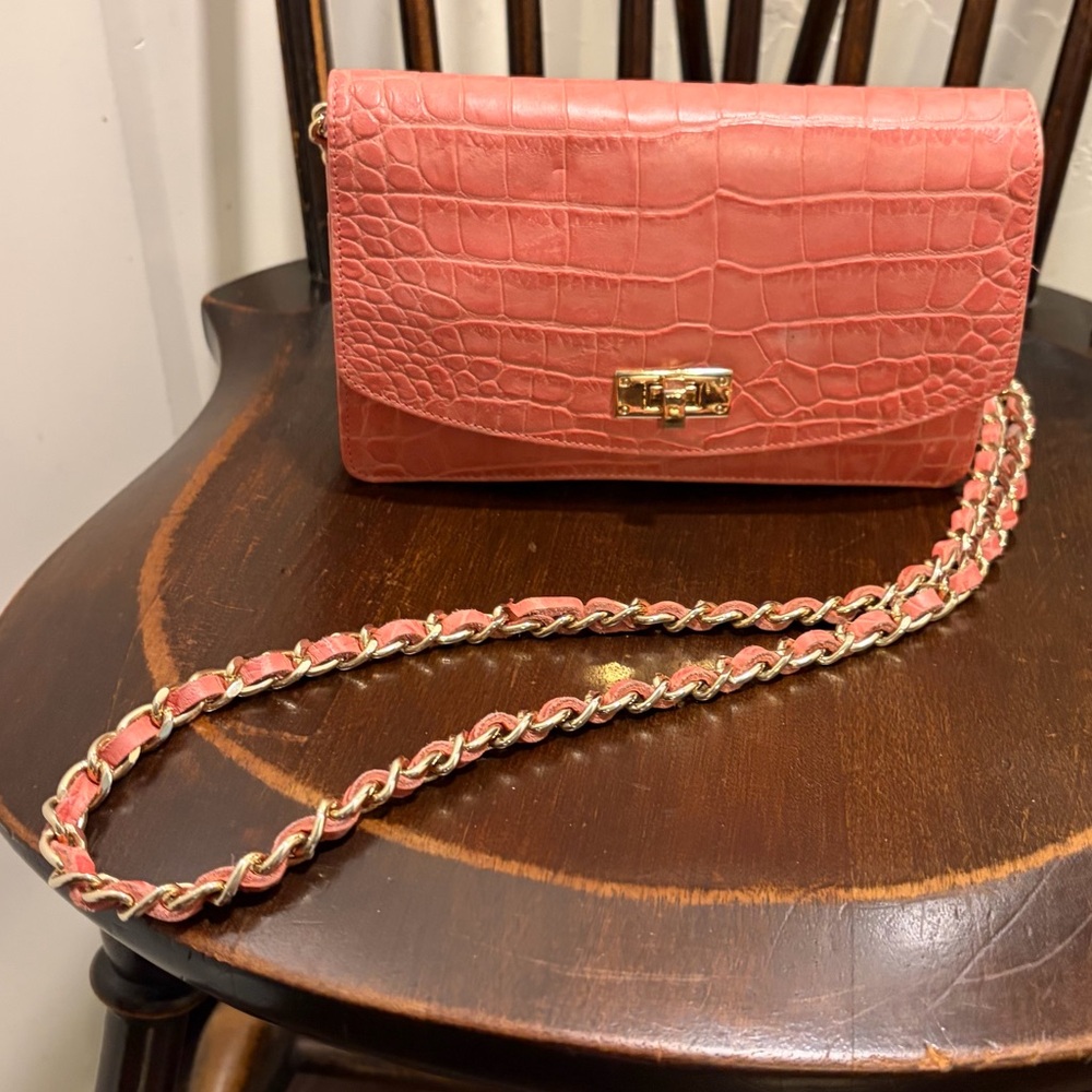 Uterque Womens Pink Croc Chain Strap Flap Shoulder Crossbody Bag